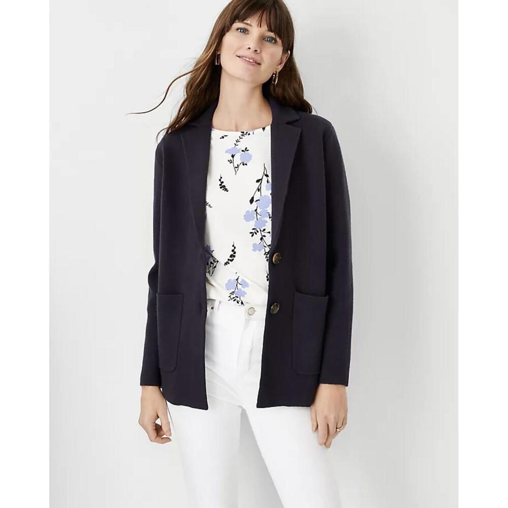 Ann Taylor Factory Sweater Blazer Navy Blue